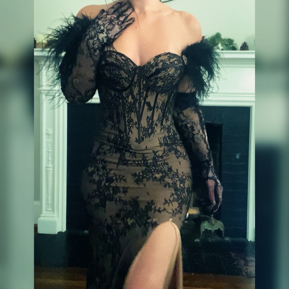 Lace black wedding dress, formal dress or evening gown